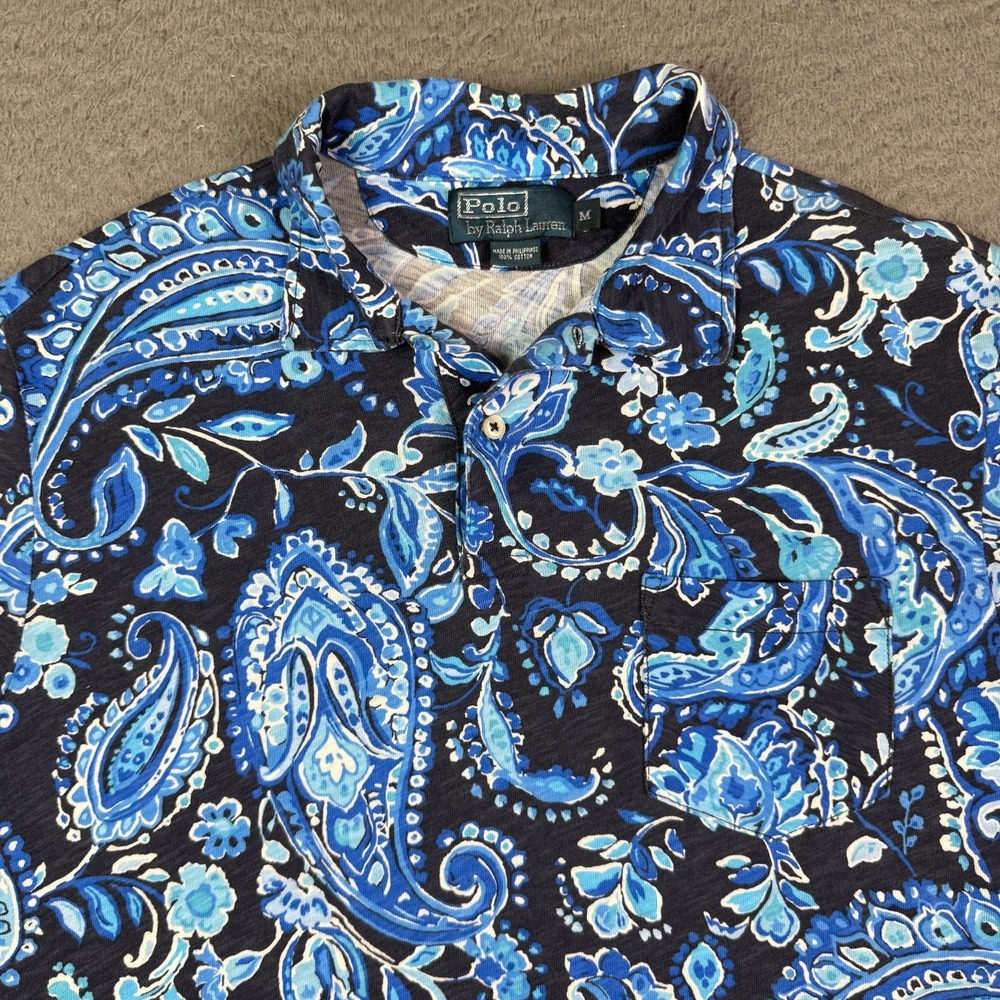 Polo Ralph Lauren Shirt Mens M Blue Paisley All Over Pattern Floral Beach Golf